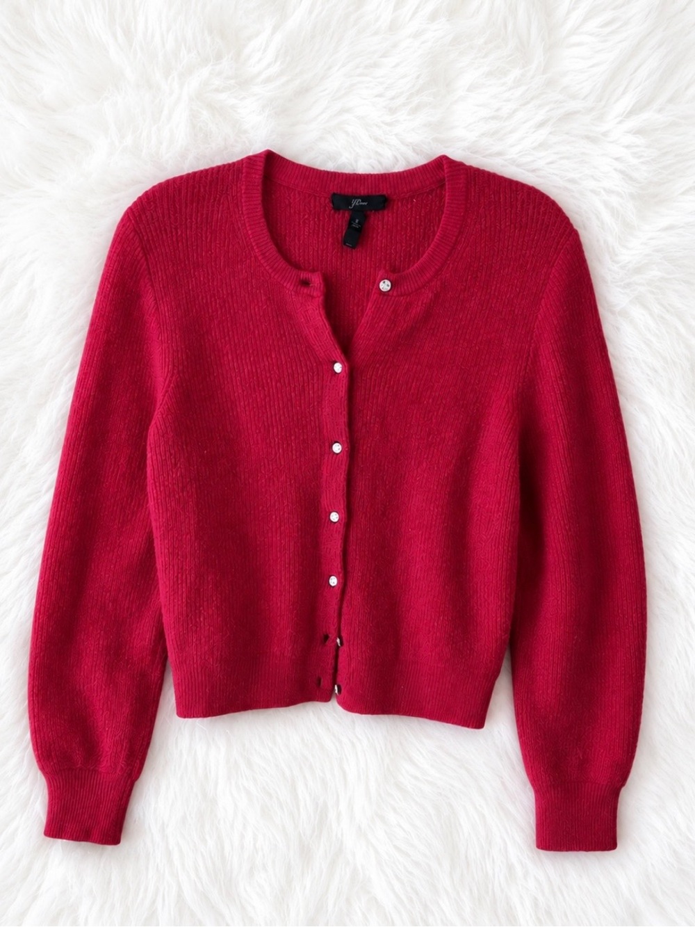 J. Crew Red Crewneck Button-Up Cardigan